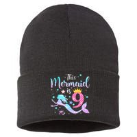 9th Birthday This Mermaid Is 9 Years Old Sustainable Knit Beanie