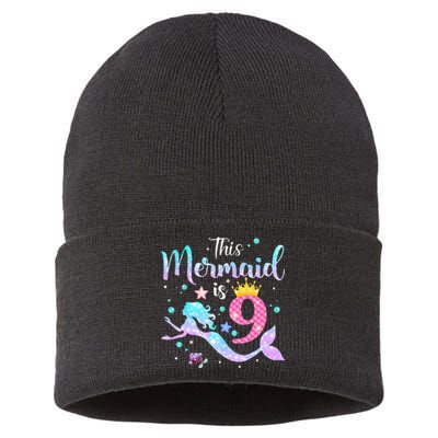 9th Birthday This Mermaid Is 9 Years Old Sustainable Knit Beanie