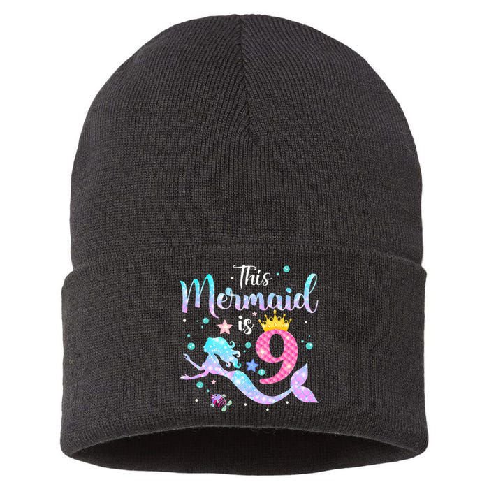 9th Birthday This Mermaid Is 9 Years Old Sustainable Knit Beanie