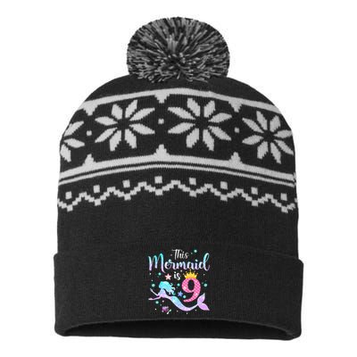 9th Birthday This Mermaid Is 9 Years Old USA-Made Snowflake Beanie