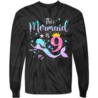 9th Birthday This Mermaid Is 9 Years Old Tie-Dye Long Sleeve Shirt