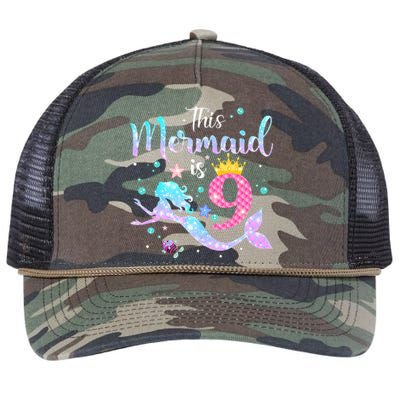 9th Birthday This Mermaid Is 9 Years Old Retro Rope Trucker Hat Cap