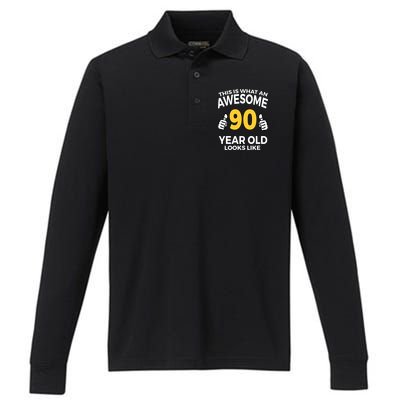 90th Birthday T Funny 90 Years Old Gifts Performance Long Sleeve Polo