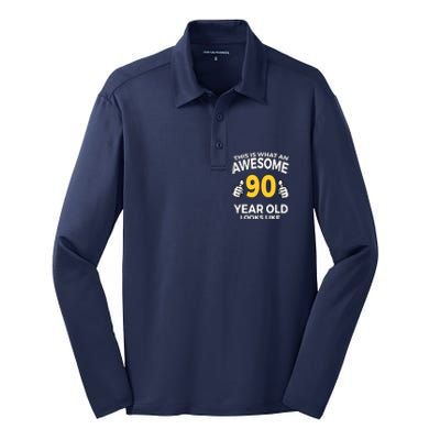 90th Birthday T Funny 90 Years Old Gifts Silk Touch Performance Long Sleeve Polo