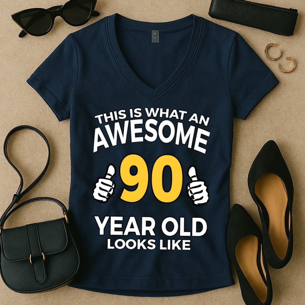 90th Birthday T Funny 90 Years Old Gifts Women's V-Neck T-Shirt