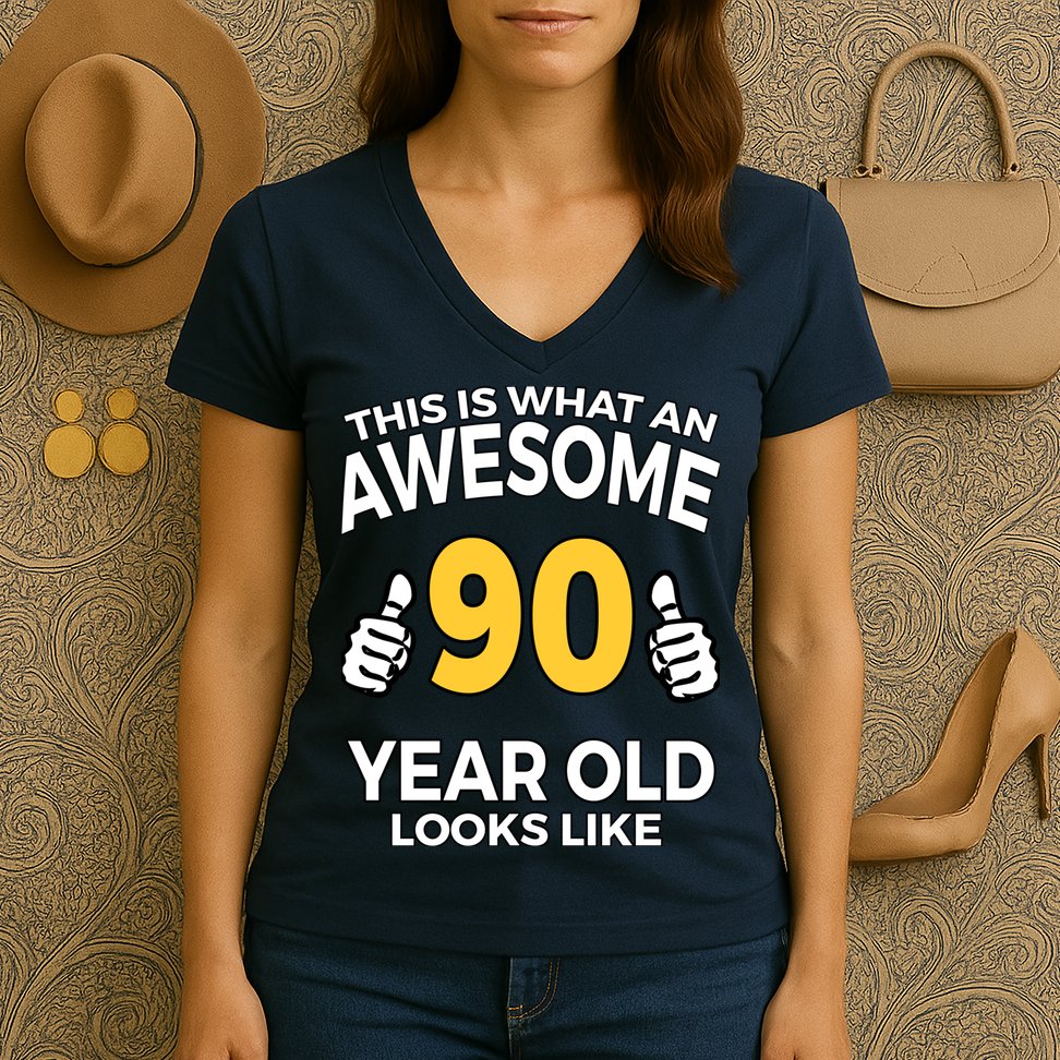 90th Birthday T Funny 90 Years Old Gifts Women's V-Neck T-Shirt