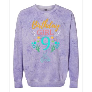 9th Birthday This Mermaid Is 9 Years Old Colorblast Crewneck Sweatshirt