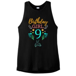 9th Birthday This Mermaid Is 9 Years Old Ladies PosiCharge Tri-Blend Wicking Tank