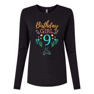 9th Birthday This Mermaid Is 9 Years Old Womens Cotton Relaxed Long Sleeve T-Shirt