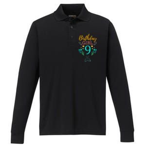 9th Birthday This Mermaid Is 9 Years Old Performance Long Sleeve Polo