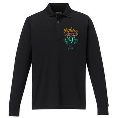 9th Birthday This Mermaid Is 9 Years Old Performance Long Sleeve Polo