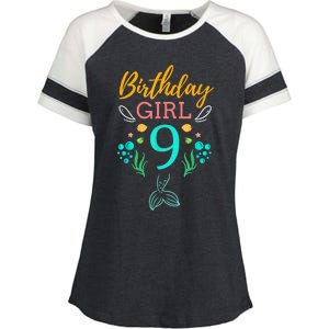 9th Birthday This Mermaid Is 9 Years Old Enza Ladies Jersey Colorblock Tee