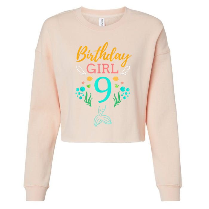 9th Birthday This Mermaid Is 9 Years Old Cropped Pullover Crew