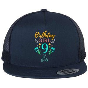 9th Birthday This Mermaid Is 9 Years Old Flat Bill Trucker Hat