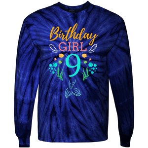 9th Birthday This Mermaid Is 9 Years Old Tie-Dye Long Sleeve Shirt