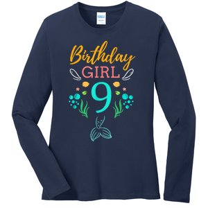 9th Birthday This Mermaid Is 9 Years Old Ladies Long Sleeve Shirt