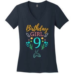 9th Birthday This Mermaid Is 9 Years Old Women's V-Neck T-Shirt