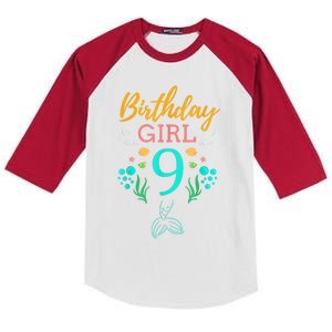 9th Birthday This Mermaid Is 9 Years Old Kids Colorblock Raglan Jersey