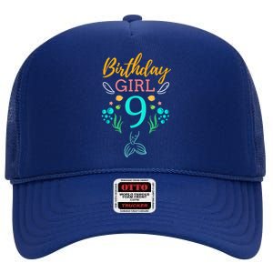 9th Birthday This Mermaid Is 9 Years Old High Crown Mesh Back Trucker Hat