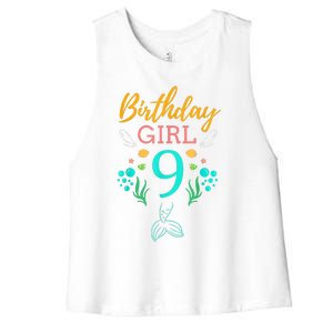 9th Birthday This Mermaid Is 9 Years Old Women's Racerback Cropped Tank