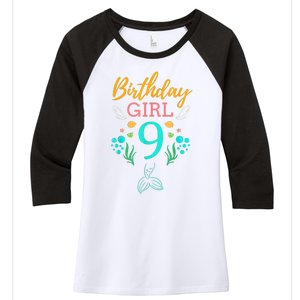 9th Birthday This Mermaid Is 9 Years Old Women's Tri-Blend 3/4-Sleeve Raglan Shirt