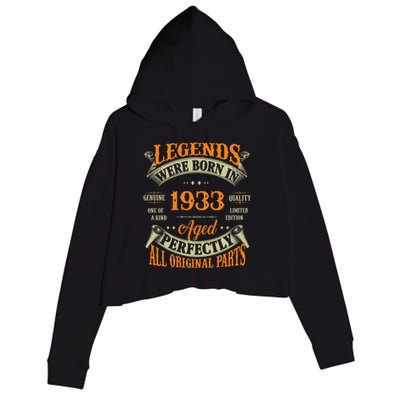 90th Birthday Tee Vintage Legends Born In 1933 90 Years Old Crop Fleece Hoodie