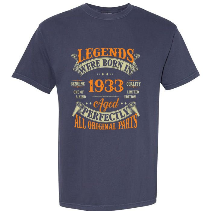 90th Birthday Tee Vintage Legends Born In 1933 90 Years Old Garment-Dyed Heavyweight T-Shirt