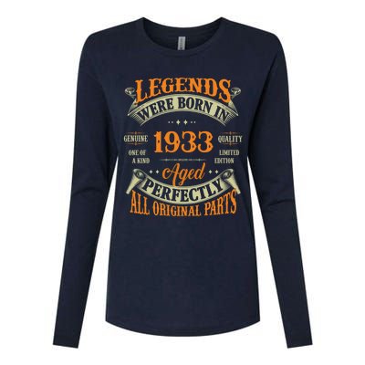 90th Birthday Tee Vintage Legends Born In 1933 90 Years Old Womens Cotton Relaxed Long Sleeve T-Shirt