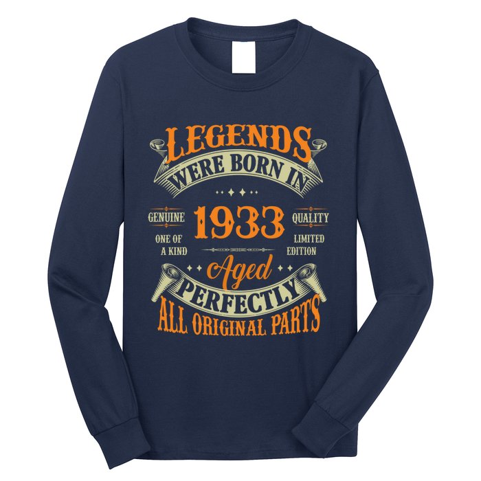 90th Birthday Tee Vintage Legends Born In 1933 90 Years Old Long Sleeve Shirt