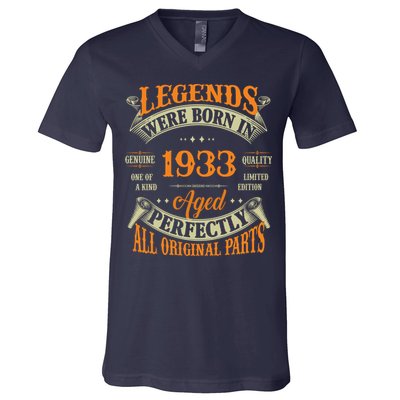 90th Birthday Tee Vintage Legends Born In 1933 90 Years Old V-Neck T-Shirt