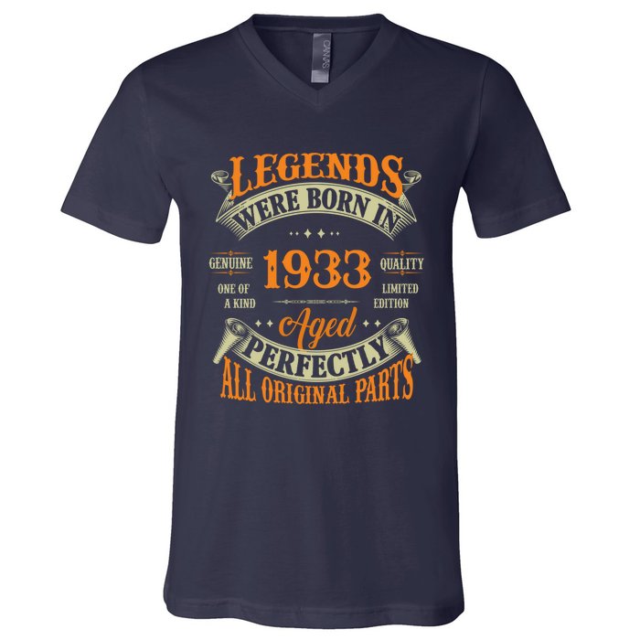 90th Birthday Tee Vintage Legends Born In 1933 90 Years Old V-Neck T-Shirt