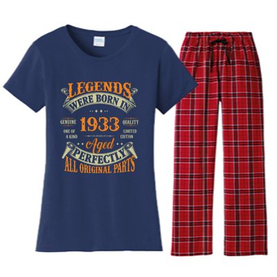 90th Birthday Tee Vintage Legends Born In 1933 90 Years Old Women's Flannel Pajama Set