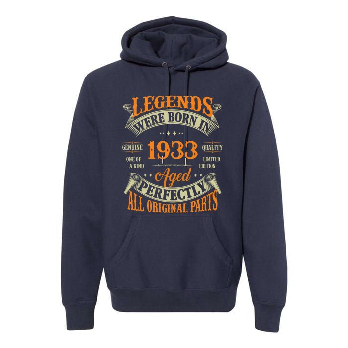 90th Birthday Tee Vintage Legends Born In 1933 90 Years Old Premium Hoodie