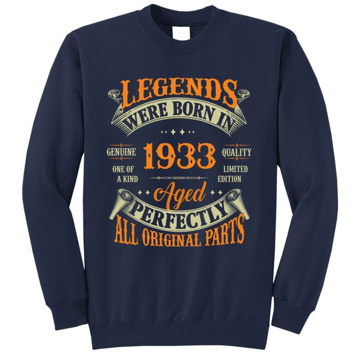 90th Birthday Tee Vintage Legends Born In 1933 90 Years Old Tall Sweatshirt