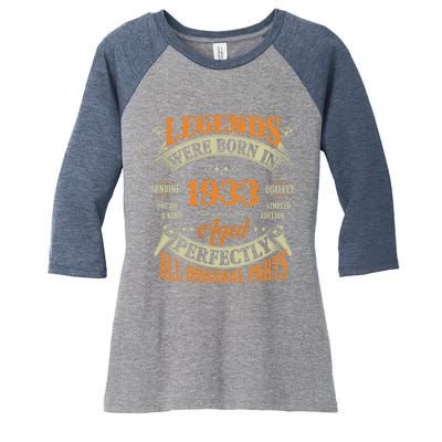 90th Birthday Tee Vintage Legends Born In 1933 90 Years Old Women's Tri-Blend 3/4-Sleeve Raglan Shirt