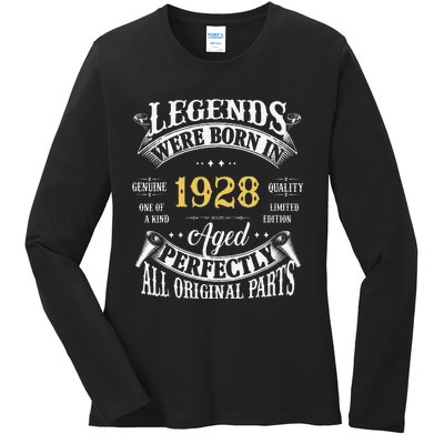 95th Birthday Vintage Legends Born In 1928 95 Years Old Ladies Long Sleeve Shirt