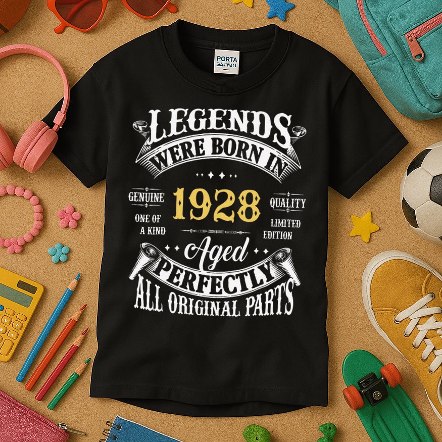 95th Birthday Vintage Legends Born In 1928 95 Years Old Kids T-Shirt