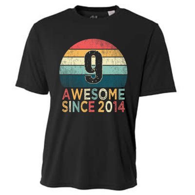 9th Birthday Vintage Retro 9 Years Old Awesome Since 2014 Cooling Performance Crew T-Shirt