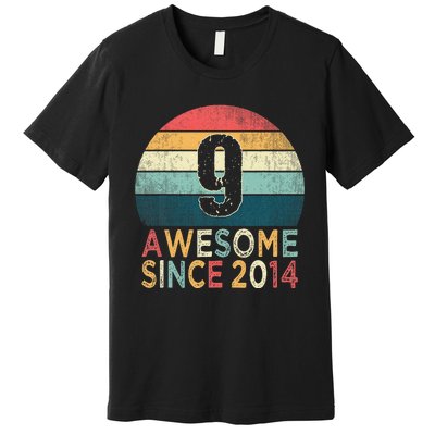 9th Birthday Vintage Retro 9 Years Old Awesome Since 2014 Premium T-Shirt