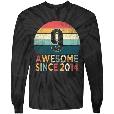 9th Birthday Vintage Retro 9 Years Old Awesome Since 2014 Tie-Dye Long Sleeve Shirt