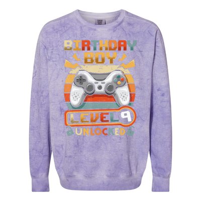 9Th Birthday  Vintage Video Gamer Level 9 Unlocked Colorblast Crewneck Sweatshirt