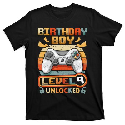 9Th Birthday  Vintage Video Gamer Level 9 Unlocked T-Shirt