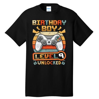 9Th Birthday  Vintage Video Gamer Level 9 Unlocked Tall T-Shirt