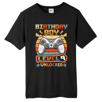 9Th Birthday  Vintage Video Gamer Level 9 Unlocked Tall Fusion ChromaSoft Performance T-Shirt