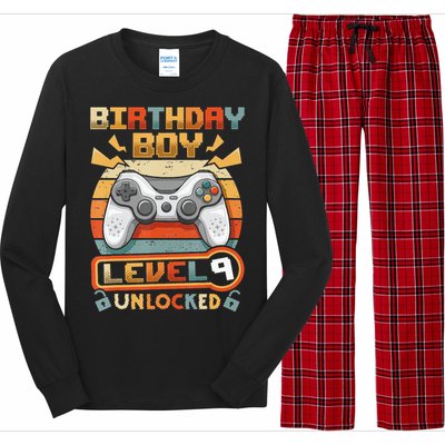 9Th Birthday  Vintage Video Gamer Level 9 Unlocked Long Sleeve Pajama Set