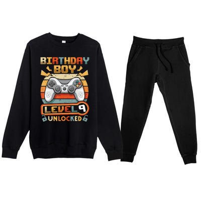 9Th Birthday  Vintage Video Gamer Level 9 Unlocked Premium Crewneck Sweatsuit Set