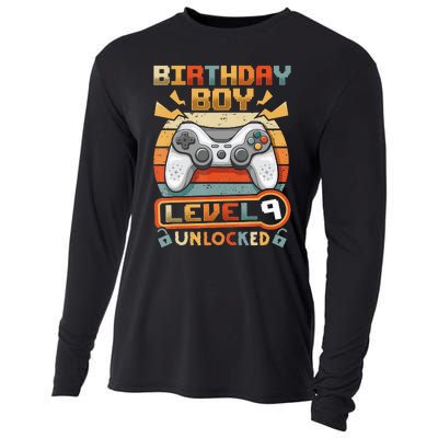 9Th Birthday  Vintage Video Gamer Level 9 Unlocked Cooling Performance Long Sleeve Crew