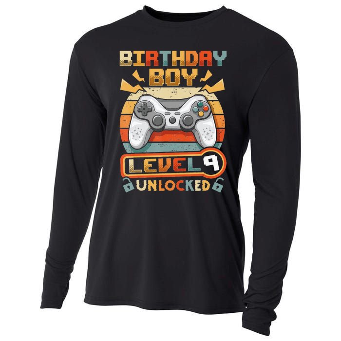 9Th Birthday  Vintage Video Gamer Level 9 Unlocked Cooling Performance Long Sleeve Crew