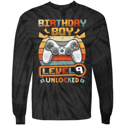 9Th Birthday  Vintage Video Gamer Level 9 Unlocked Tie-Dye Long Sleeve Shirt