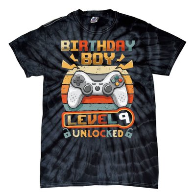 9Th Birthday  Vintage Video Gamer Level 9 Unlocked Tie-Dye T-Shirt